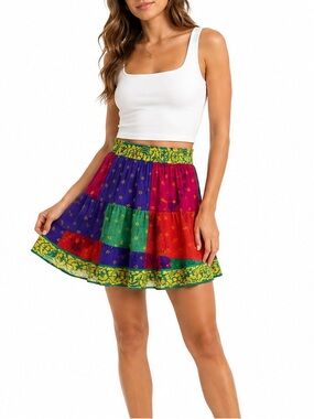 Vintage Passports of pier 1 Patchwork Boho Mini Skirt Small Colorful Festival